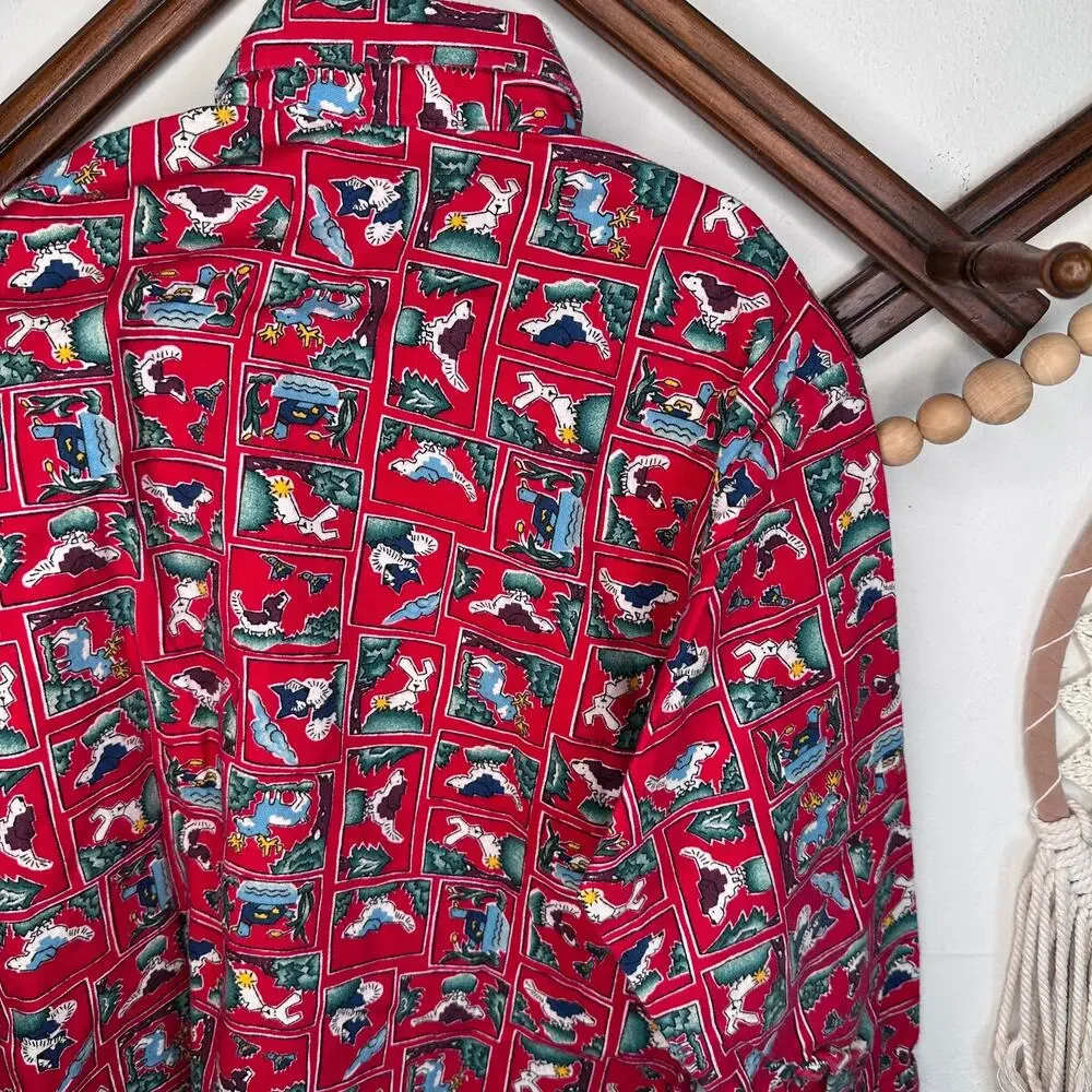 Vintage OshKosh Cartoon Dog Print Button Down